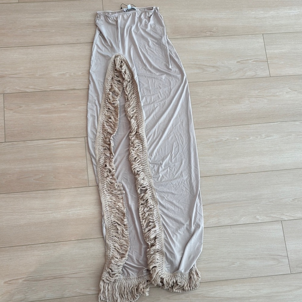 Fashion Nova Taupe Fringe Pencil Skirt